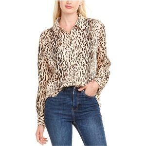 NWT Joie Lidelle C Ecru Leopard Print Button Front Blouse Size XS